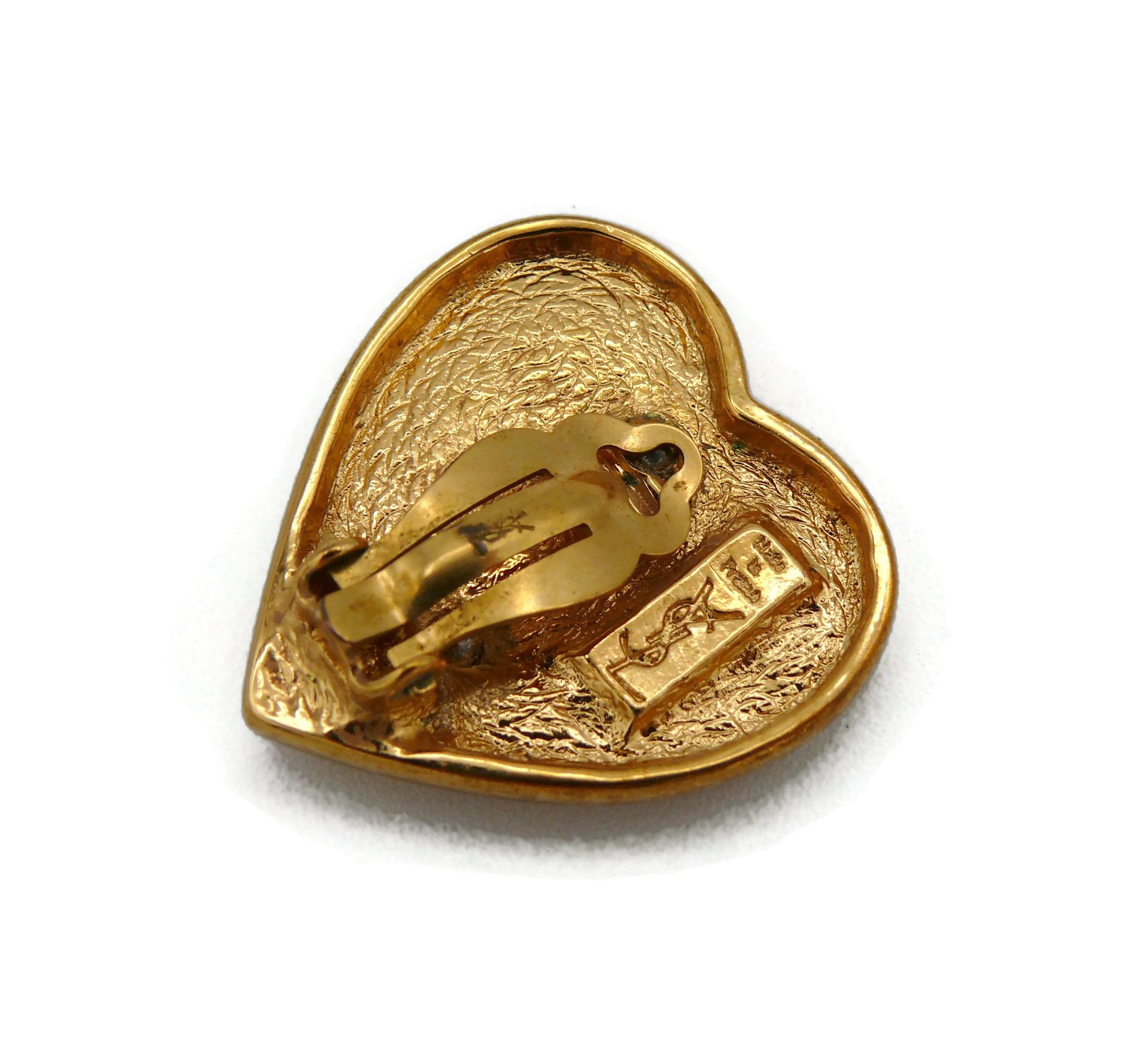 YVES SAINT LAURENT YSL Vintage Gold Tone Heart Logo Clip-On Earrings 6