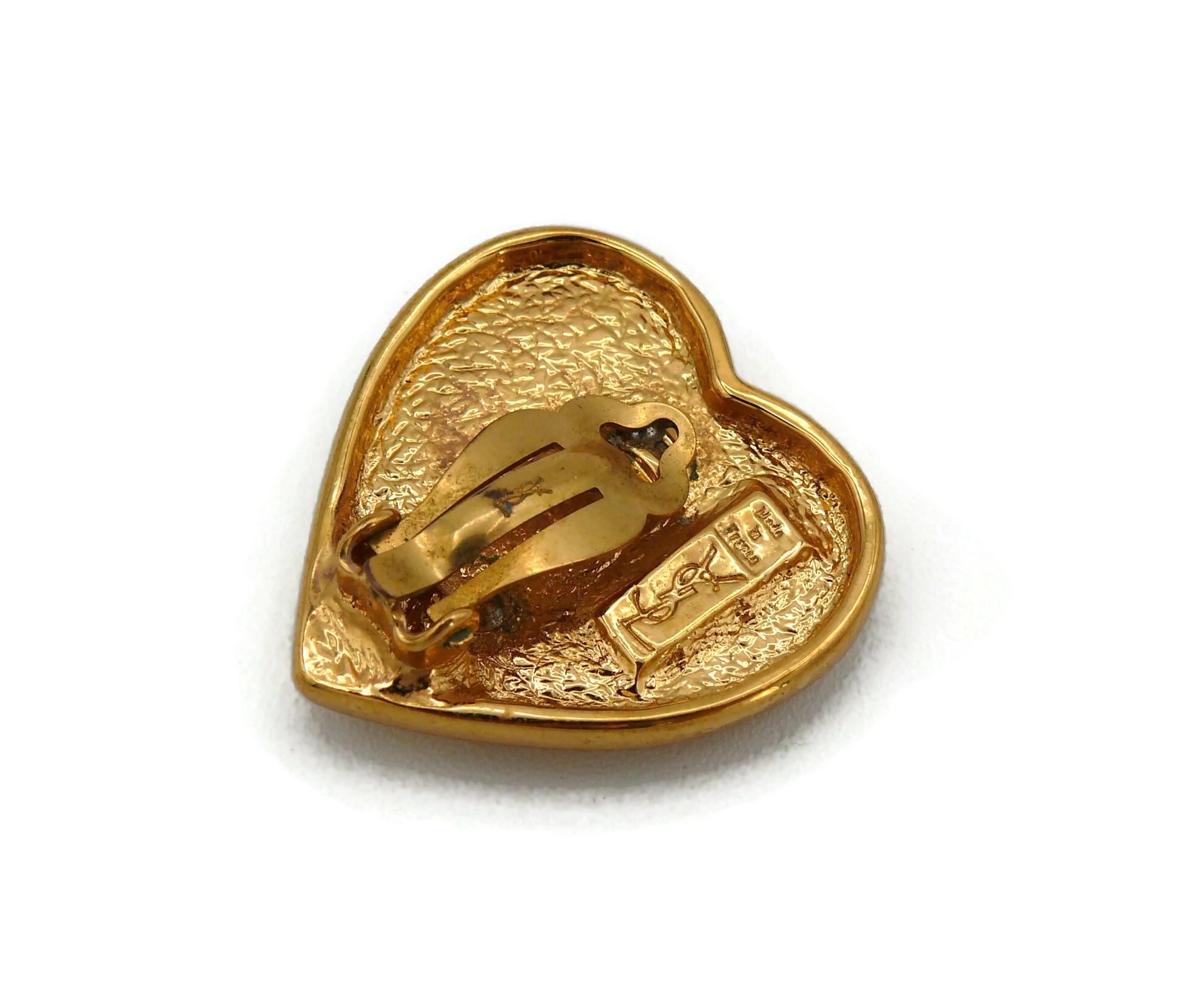 YVES SAINT LAURENT YSL Vintage Gold Tone Heart Logo Clip-On Earrings 7