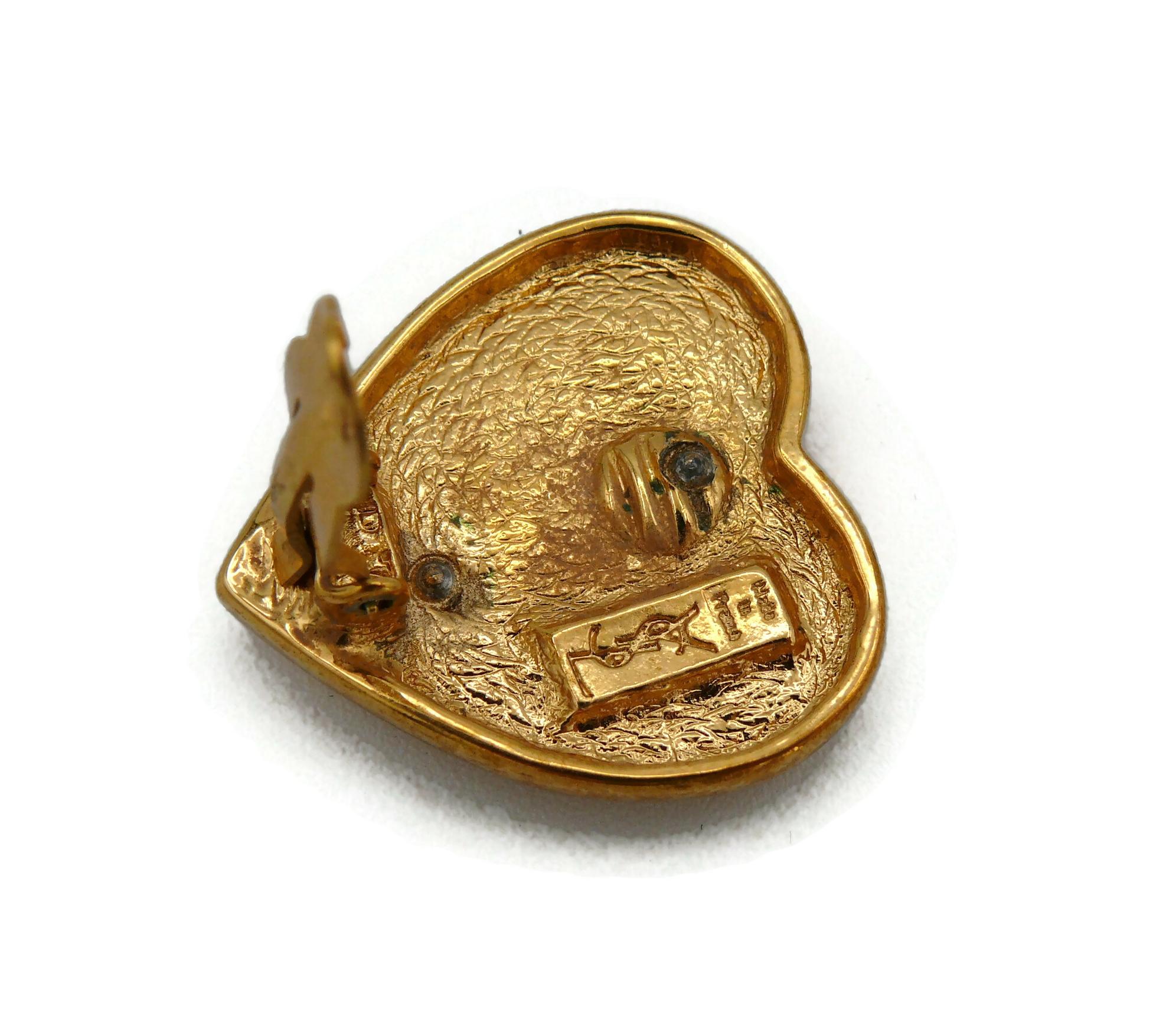 YVES SAINT LAURENT YSL Vintage Gold Tone Heart Logo Clip-On Earrings 8