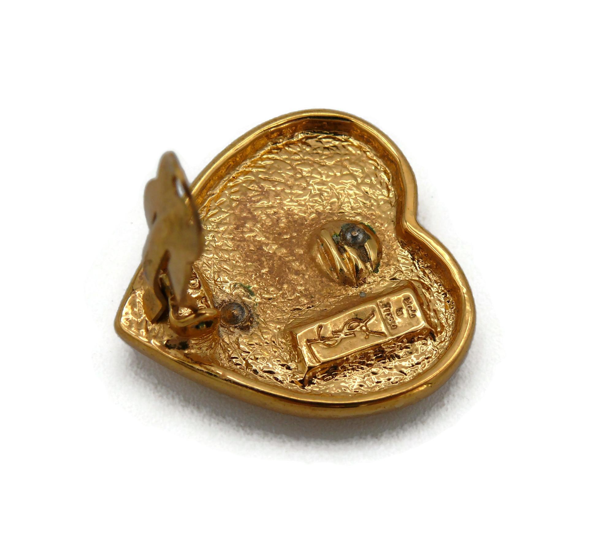 YVES SAINT LAURENT YSL Vintage Gold Tone Heart Logo Clip-On Earrings 9