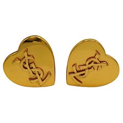 YVES SAINT LAURENT YSL Orecchini a clip vintage con logo a cuore in tonalità oro