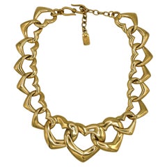 YVES SAINT LAURENT YSL Vintage Gold Tone Heart Necklace