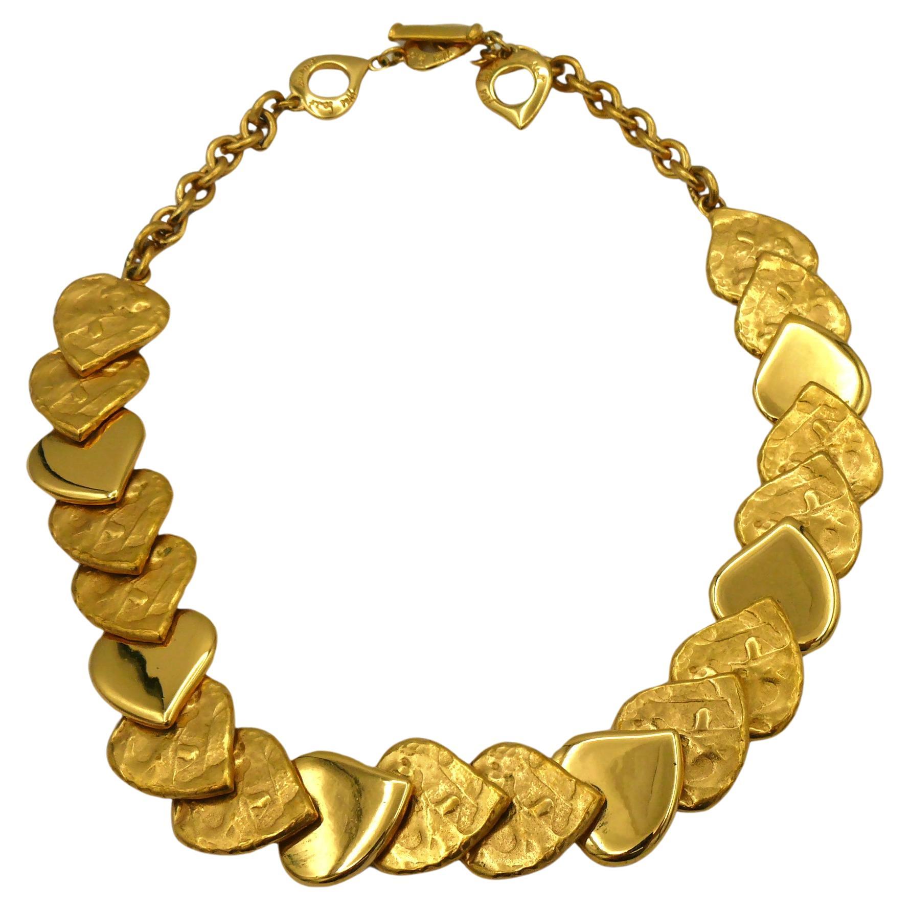 YVES SAINT LAURENT YSL Vintage Gold Tone Heart Necklace For Sale