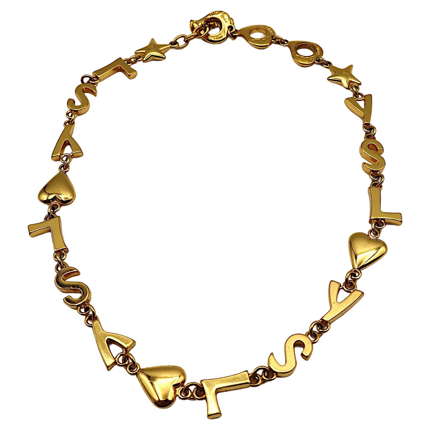 YVES SAINT LAURENT YSL Vintage Gold Tone Iconic Initials Hearts Stars Necklace For Sale