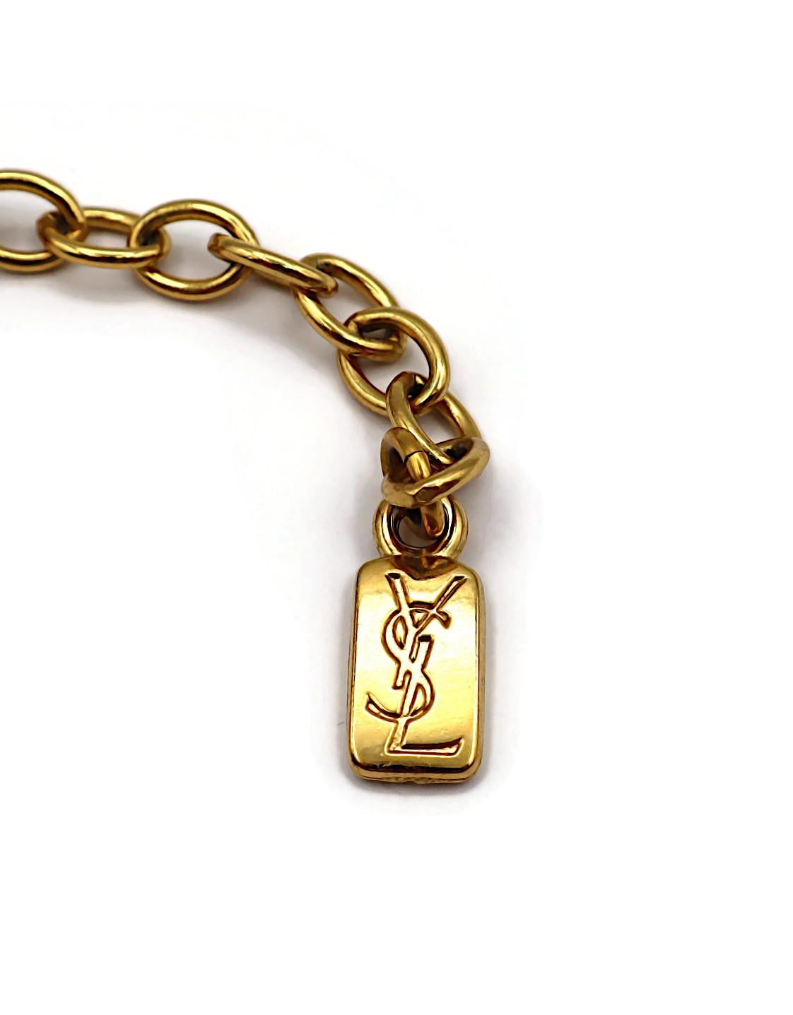 YVES SAINT LAURENT YSL Vintage Gold Tone Jewelled Cross Pendant Necklace 9