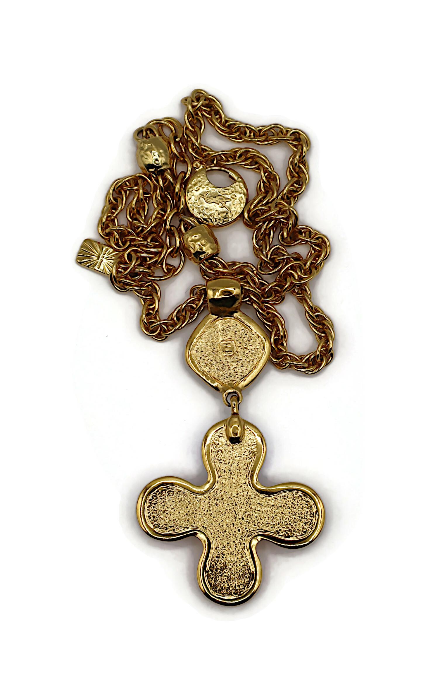 YVES SAINT LAURENT YSL Collana con ciondolo a croce Jewell d'epoca in tonalità oro in vendita 9