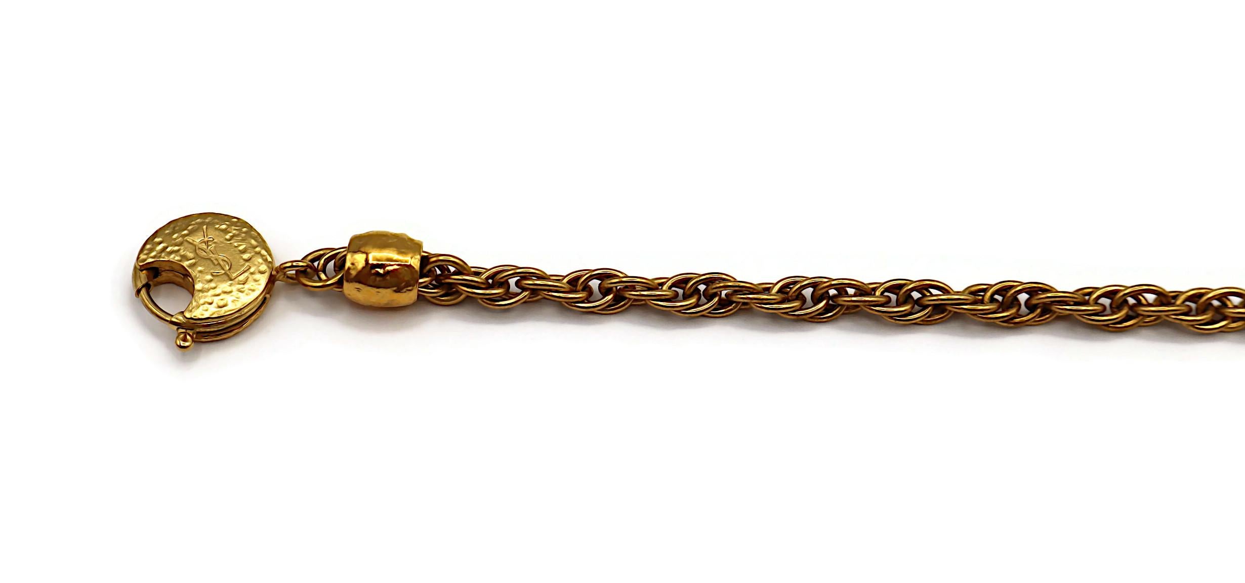 YVES SAINT LAURENT YSL Vintage Gold Tone Jewelled Cross Pendant Necklace In Good Condition In Nice, FR