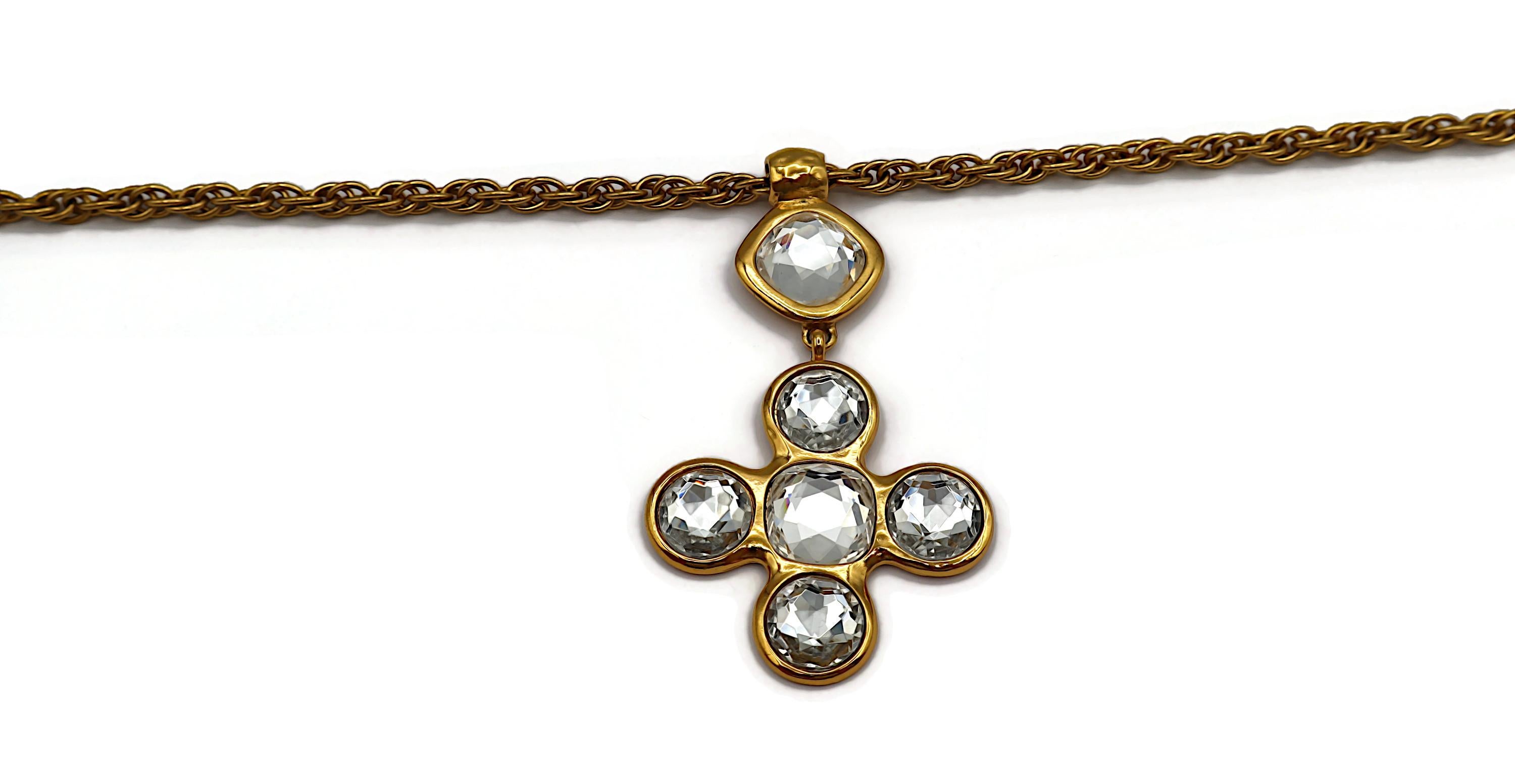 YVES SAINT LAURENT YSL Vintage Gold Tone Jewelled Cross Pendant Necklace 2