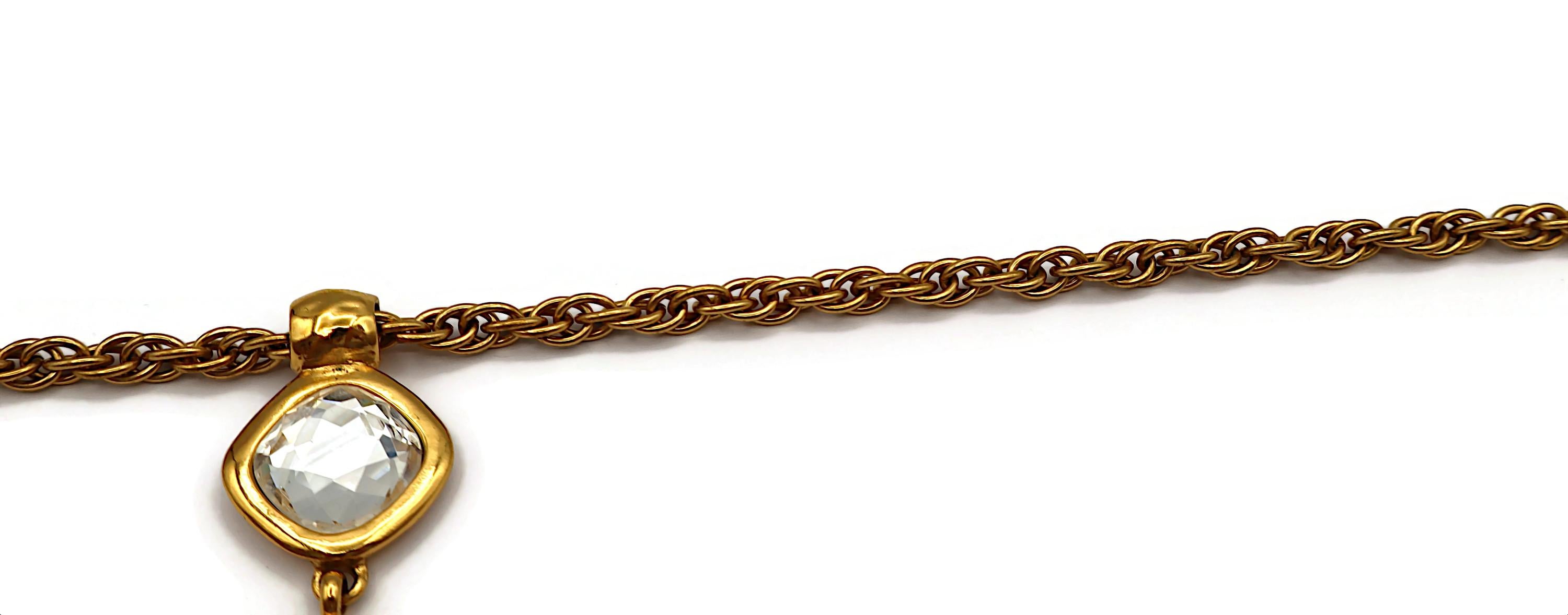 YVES SAINT LAURENT YSL Vintage Gold Tone Jewelled Cross Pendant Necklace 4