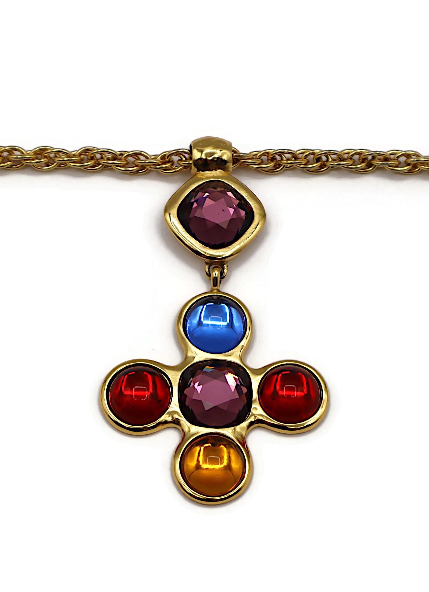 YVES SAINT LAURENT YSL Collana con ciondolo a croce Jewell d'epoca in tonalità oro in vendita 4