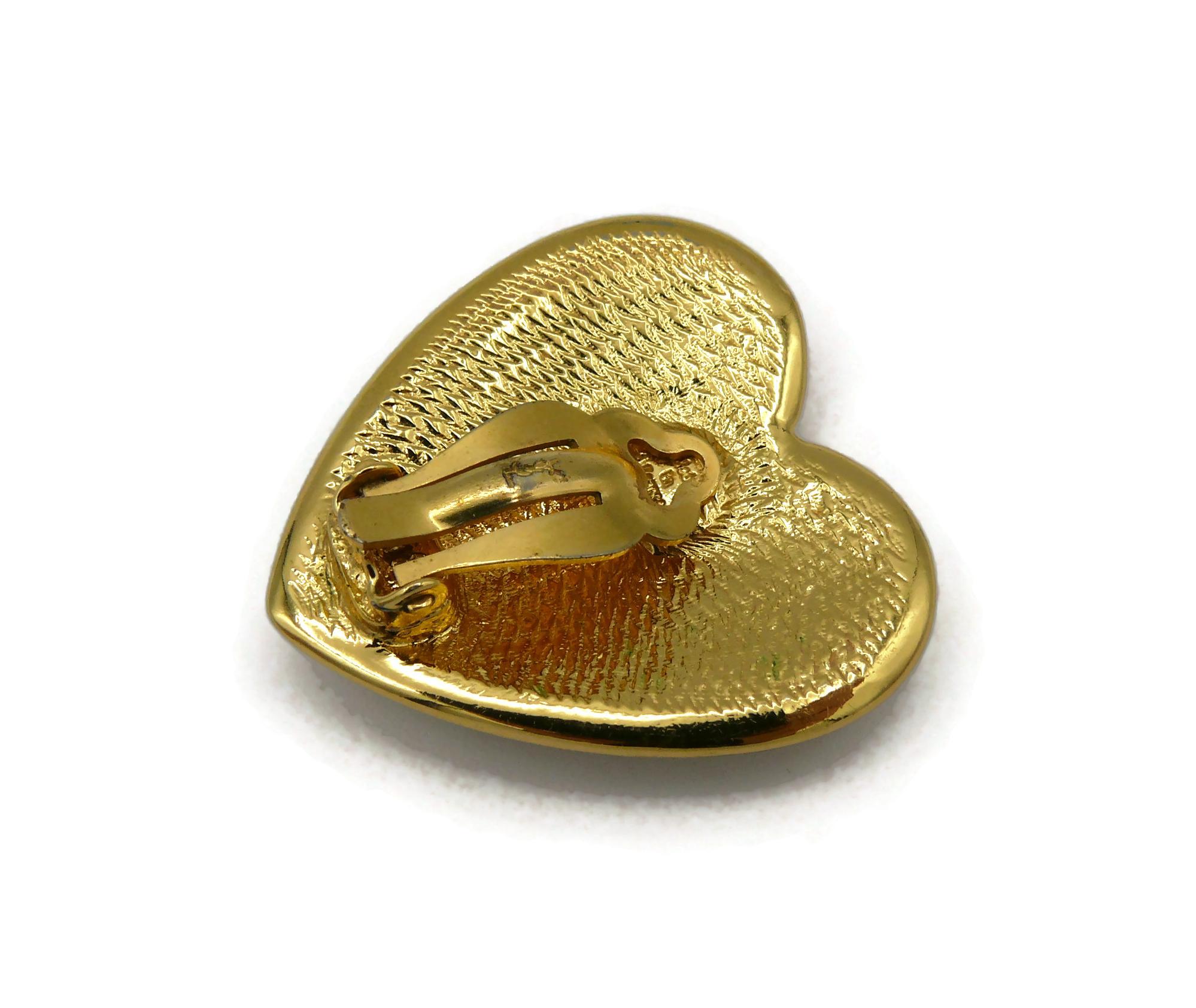 YVES SAINT LAURENT YSL Vintage Gold Tone Jewelled Heart Clip-On Earrings For Sale 5