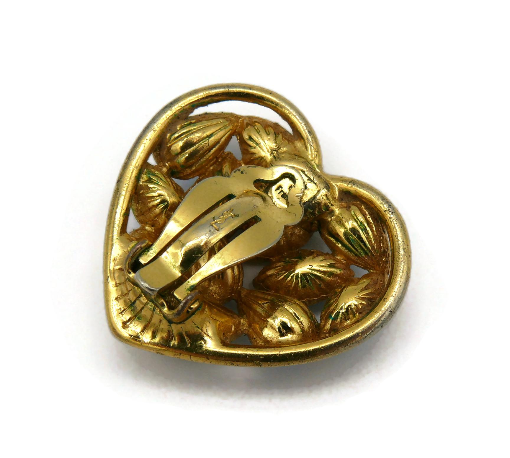 YVES SAINT LAURENT YSL Vintage Goldfarbene Herz-Ohrclips mit Juwelen im Angebot 5