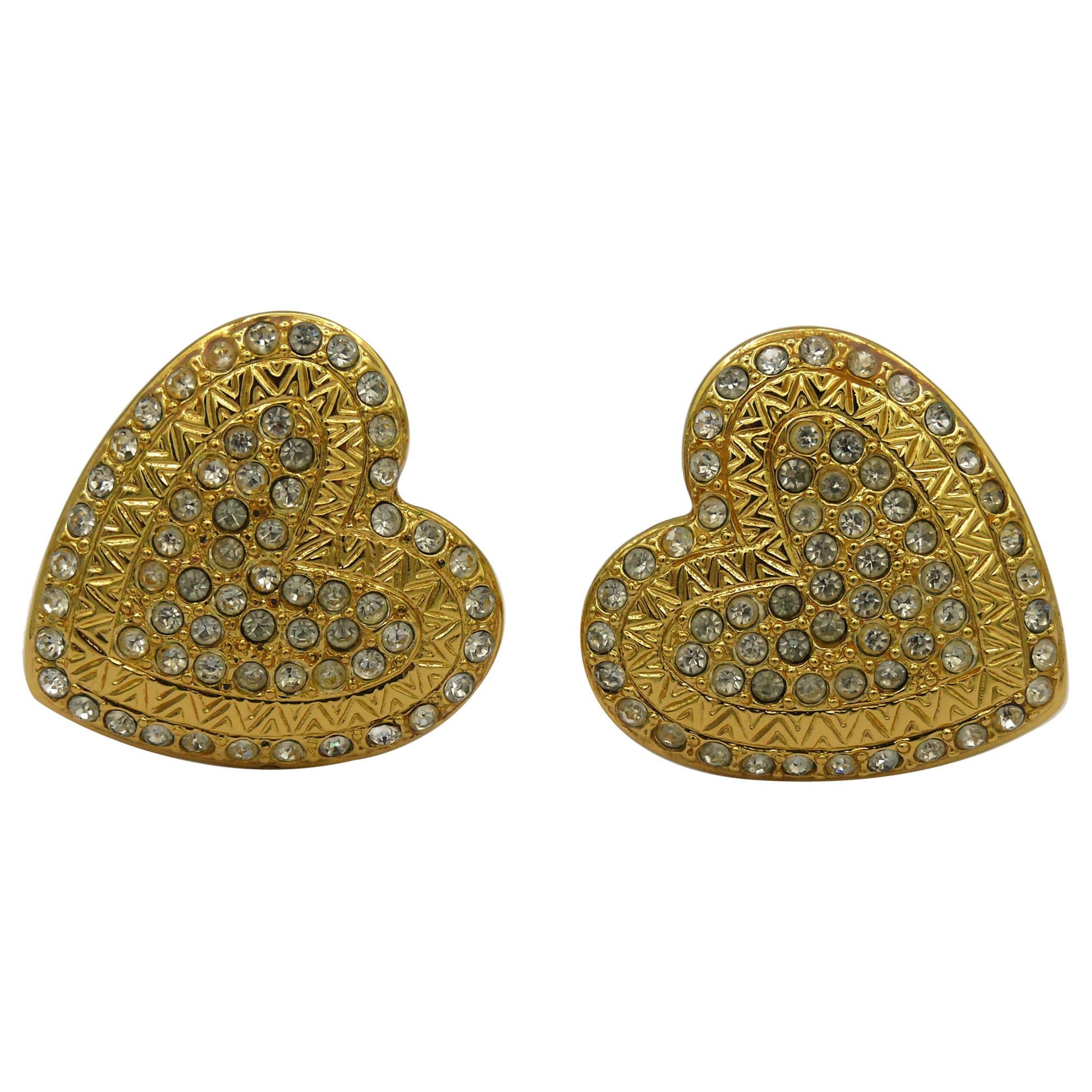 YVES SAINT LAURENT Clips d'oreilles vintage en forme de cœur ornés de bijoux
