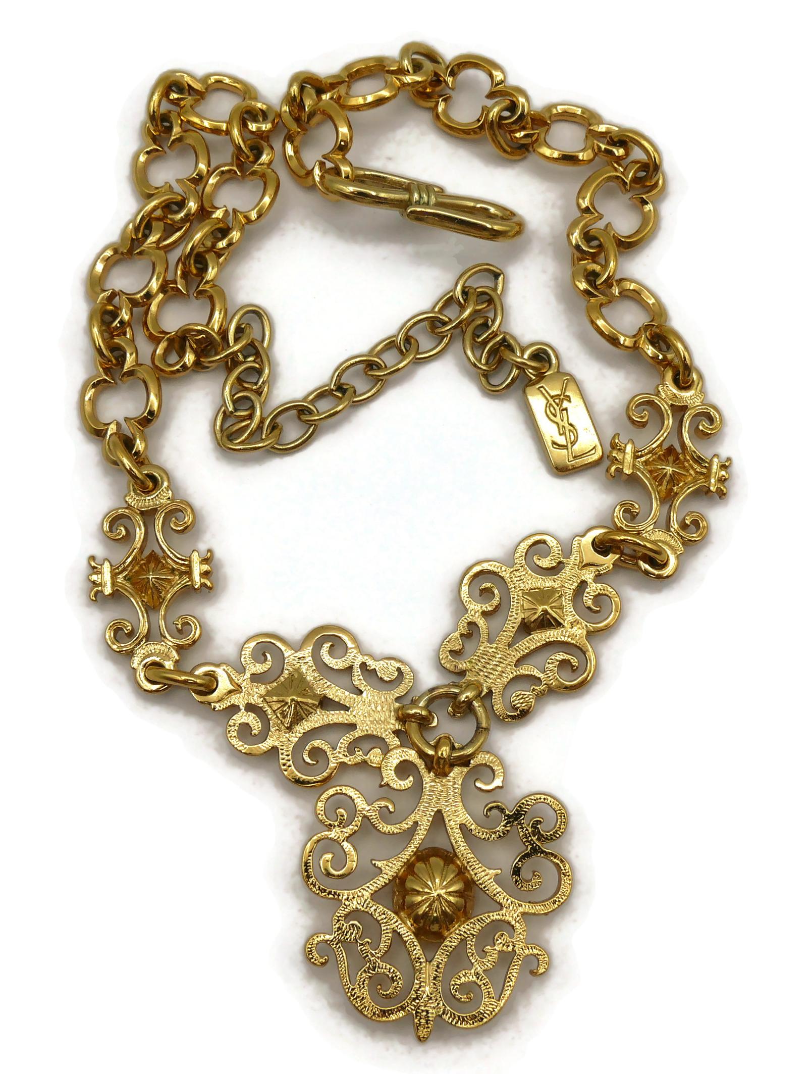 YVES SAINT LAURENT YSL Vintage Gold Tone Jewelled Necklace For Sale 7