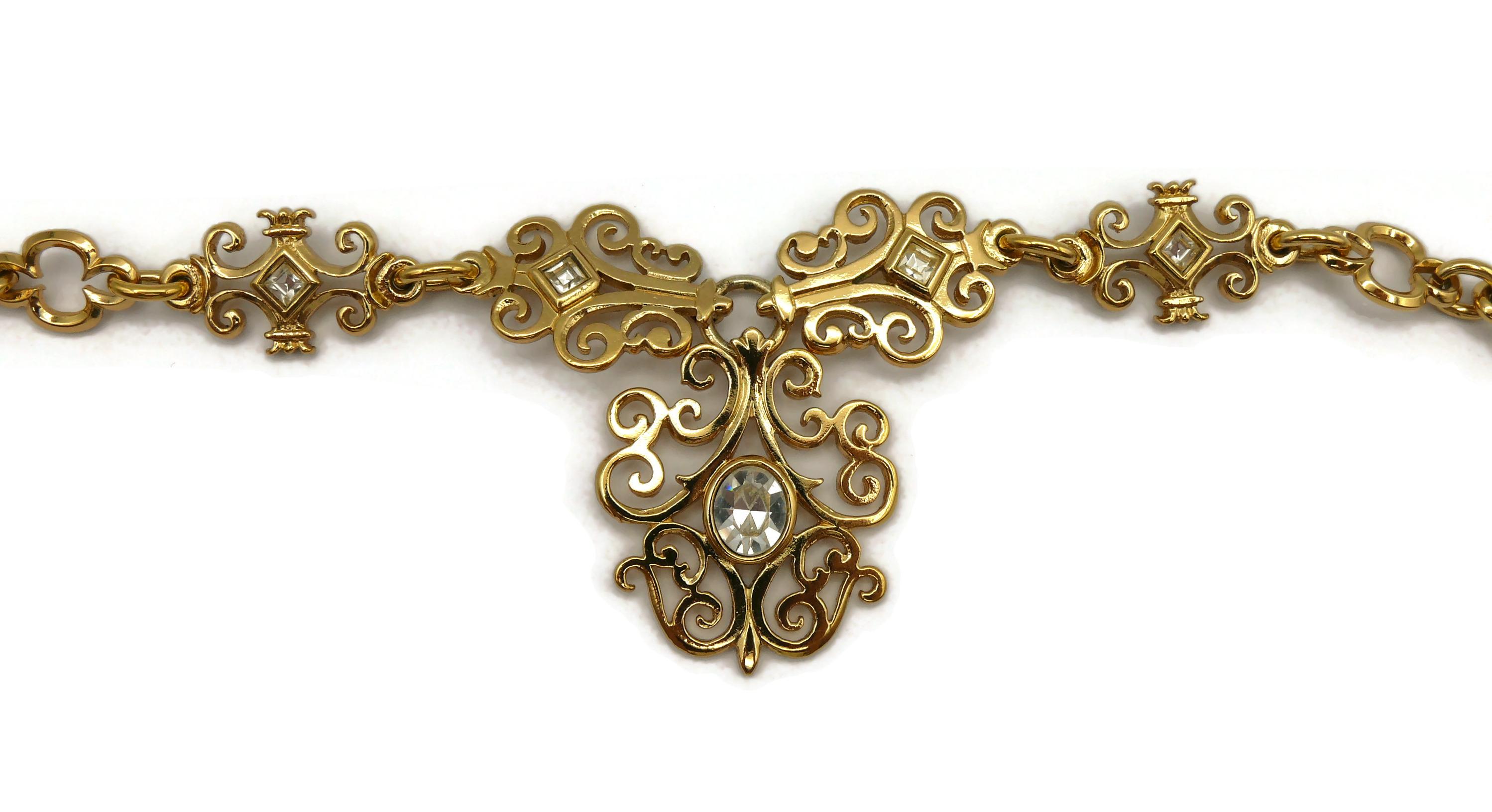 YVES SAINT LAURENT YSL Vintage Gold Tone Jewelled Necklace In Good Condition For Sale In Nice, FR