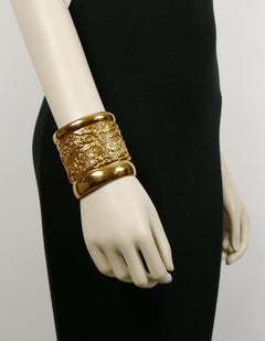 YVES SAINT LAURENT YSL Vintage Gold-Ton Lava strukturierte breite Manschette Armband