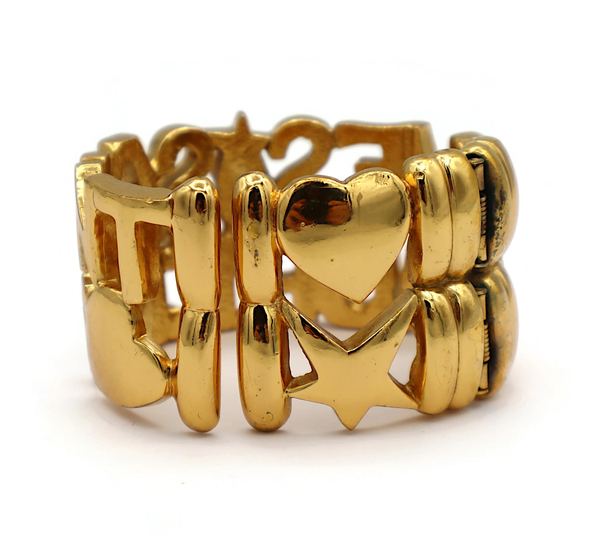 YVES SAINT LAURENT YSL Vintage Gold Tone Letter Heart Star Cuff Bracelet For Sale 8