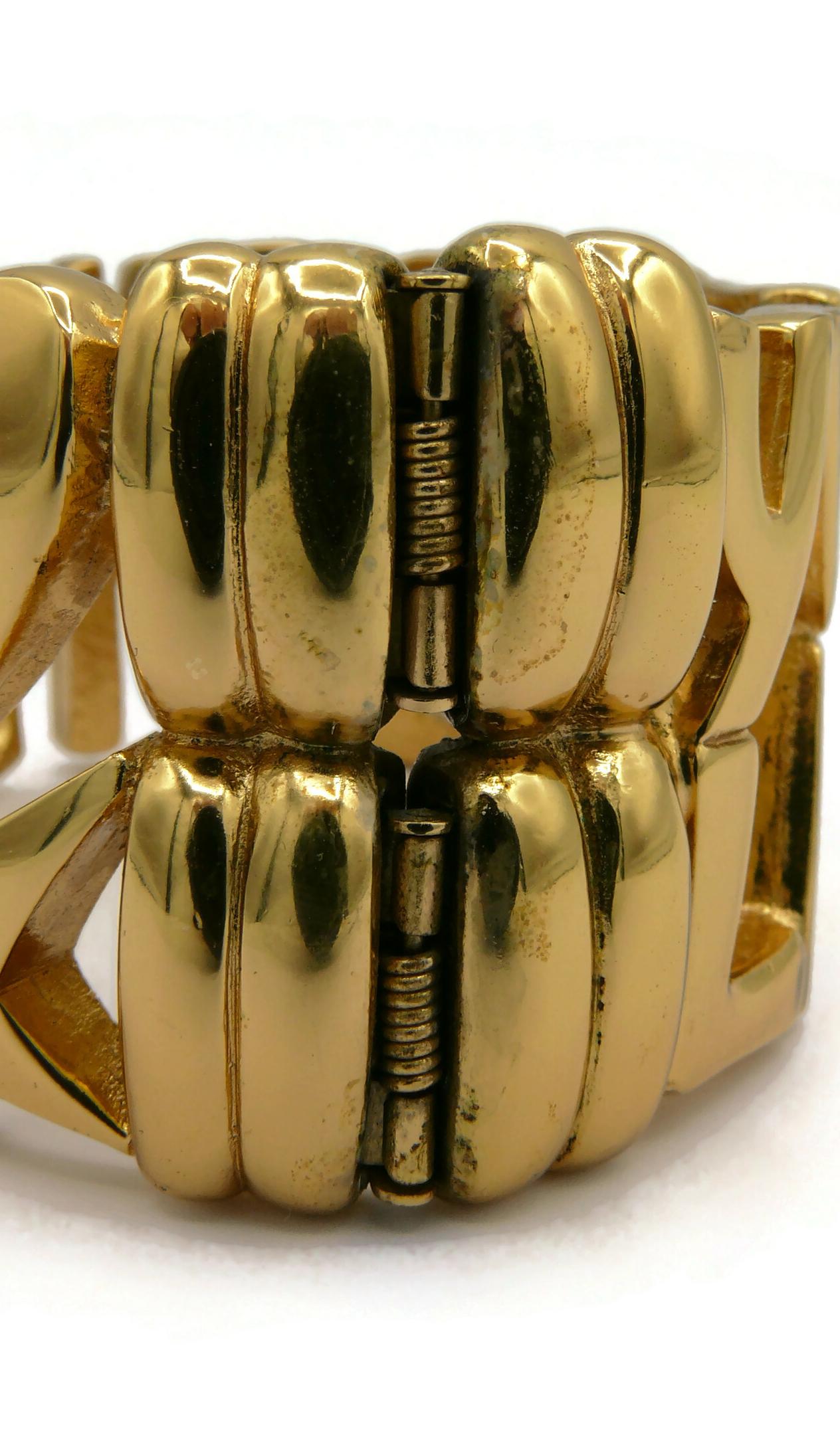 YVES SAINT LAURENT YSL Vintage Gold Tone Letter Heart Star Cuff Bracelet For Sale 7