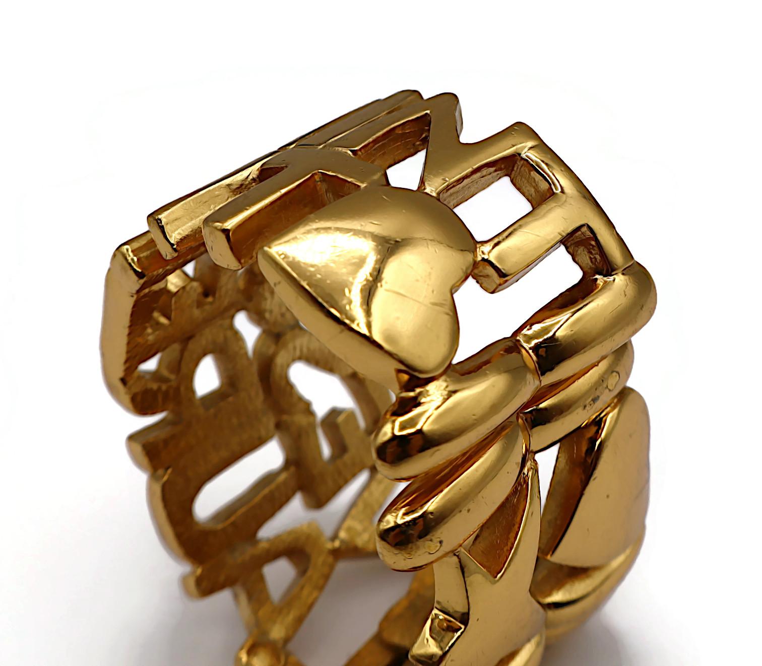 YVES SAINT LAURENT YSL Vintage Gold Tone Letter Heart Star Cuff Bracelet For Sale 11
