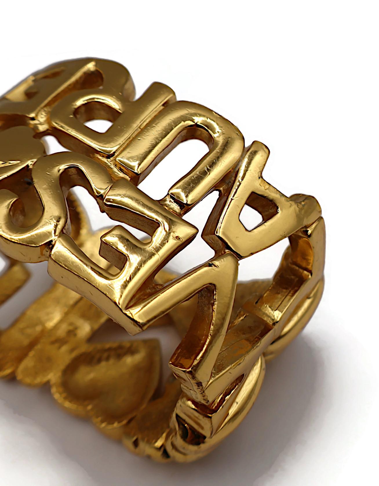 YVES SAINT LAURENT YSL Vintage Gold Tone Letter Heart Star Cuff Bracelet For Sale 12