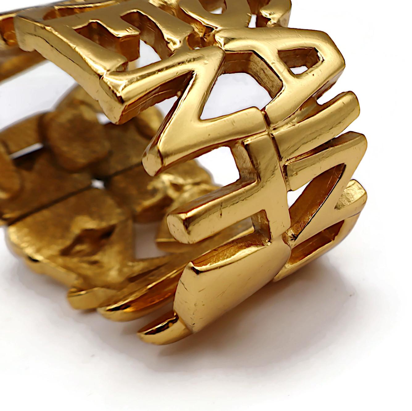 YVES SAINT LAURENT YSL Vintage Gold Tone Letter Heart Star Cuff Bracelet For Sale 14