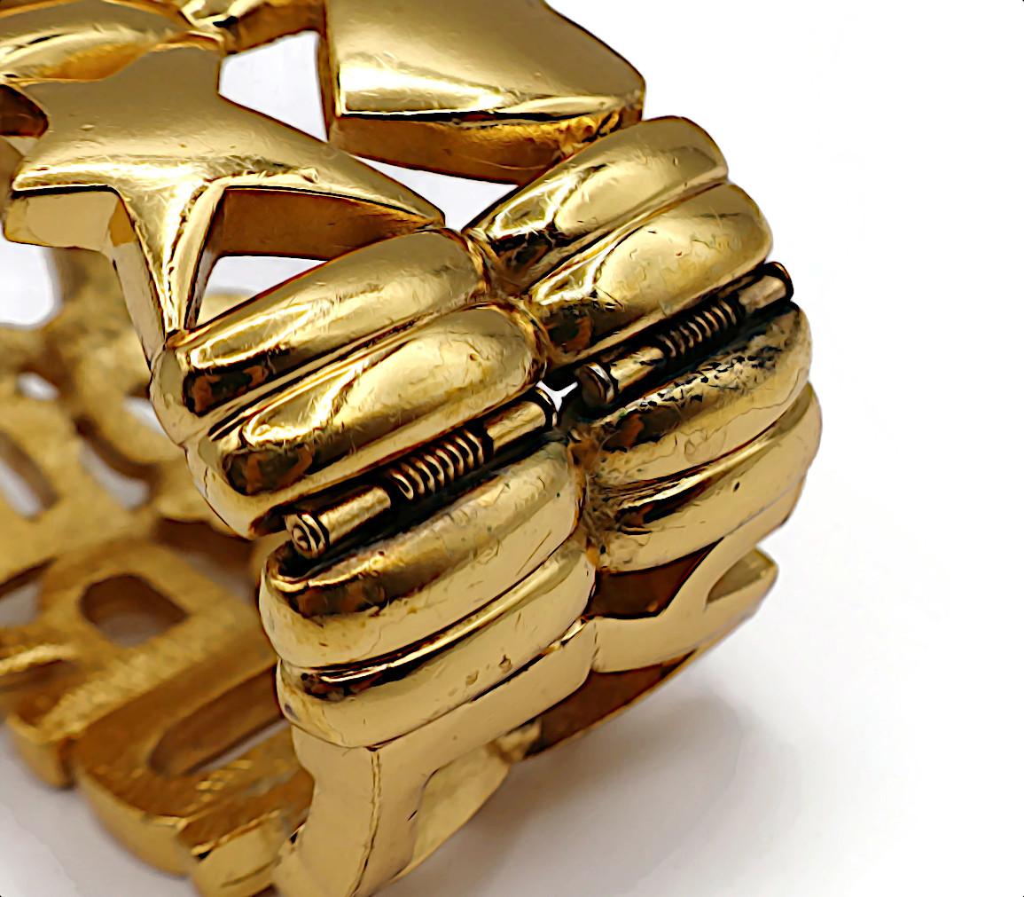 YVES SAINT LAURENT YSL Vintage Gold Tone Letter Heart Star Cuff Bracelet For Sale 15