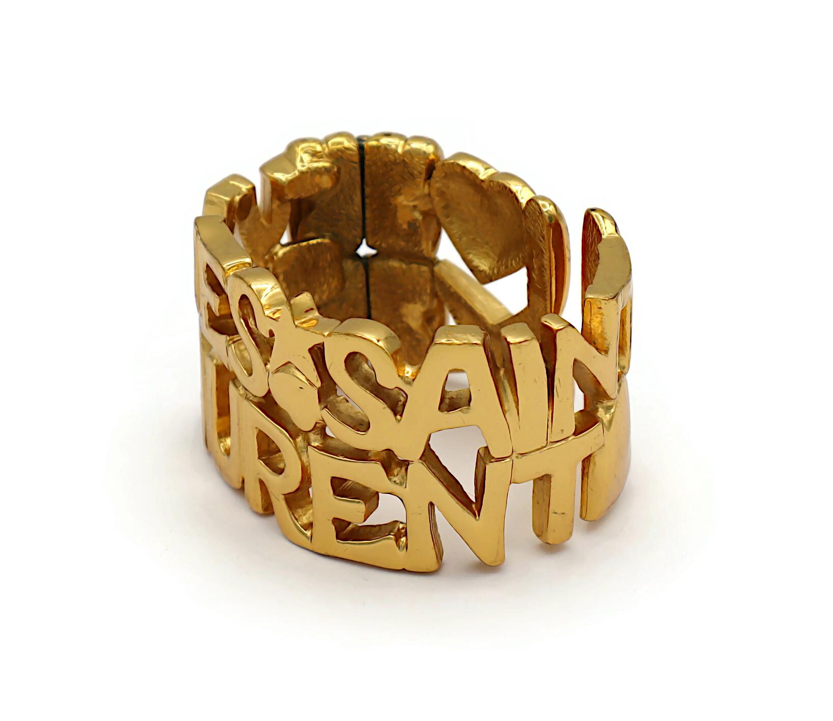 YVES SAINT LAURENT YSL Vintage Gold Tone Letter Heart Star Cuff Bracelet For Sale 1