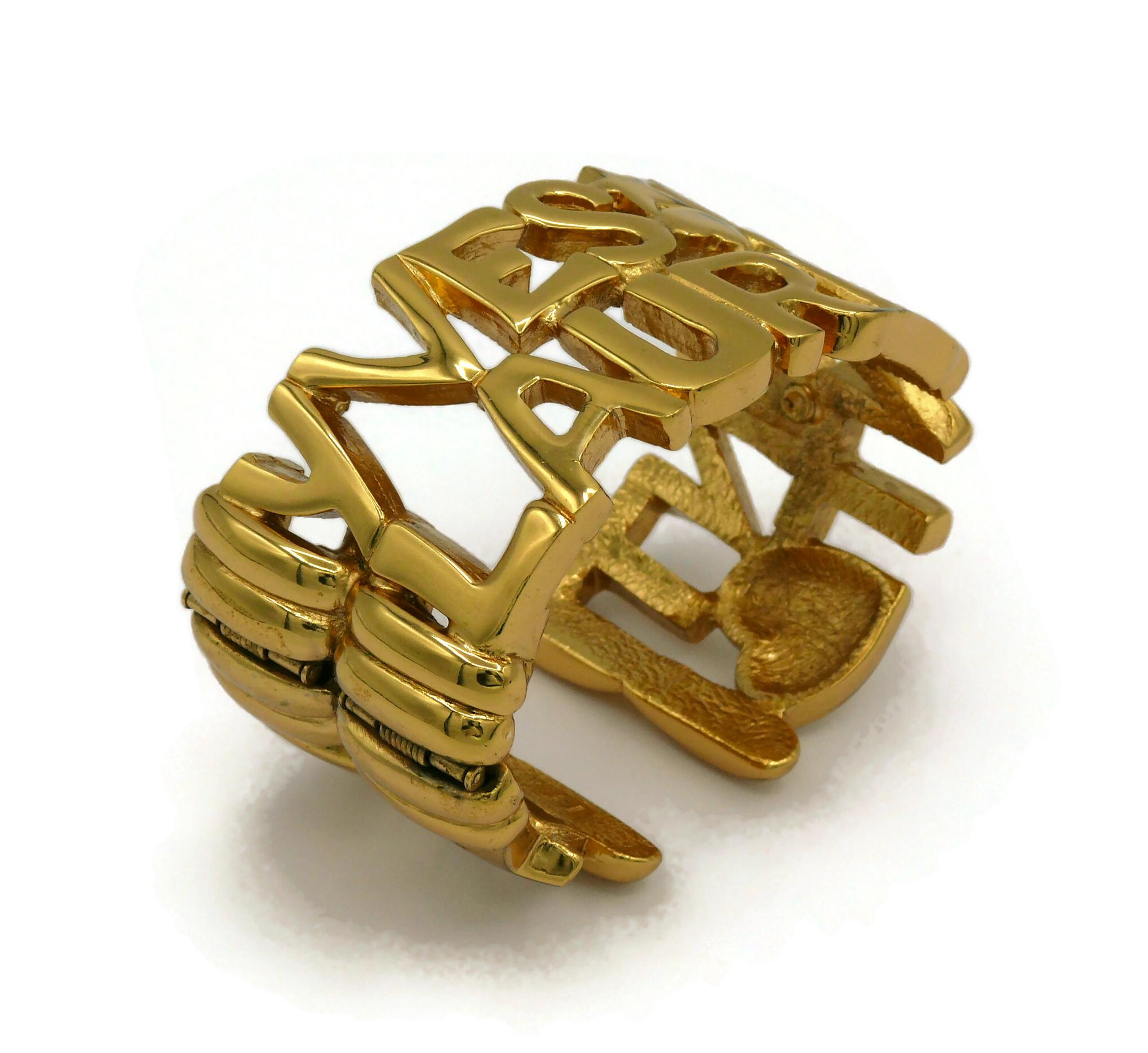 YVES SAINT LAURENT YSL Vintage Gold Tone Letter Heart Star Cuff Bracelet For Sale 2