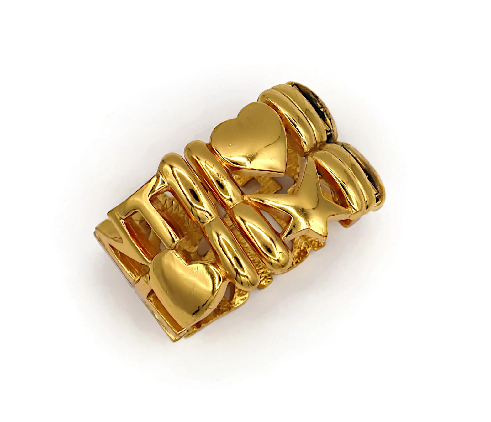 YVES SAINT LAURENT YSL Vintage Gold Tone Letter Heart Star Cuff Bracelet For Sale 6