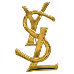 YVES SAINT LAURENT YSL Vintage Gold Tone Logo Brooch