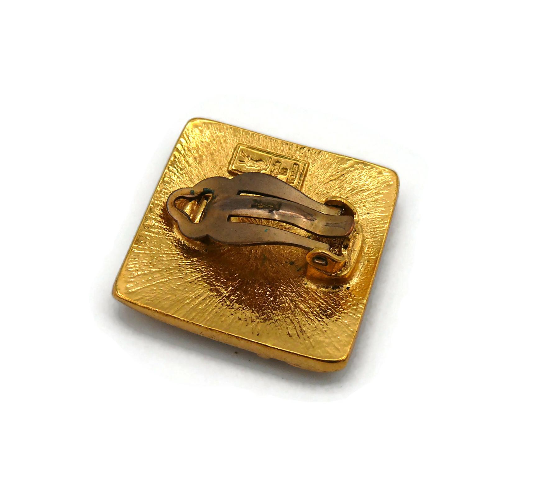 YVES SAINT LAURENT YSL Vintage Gold Tone Logo Clip-On Earrings 3