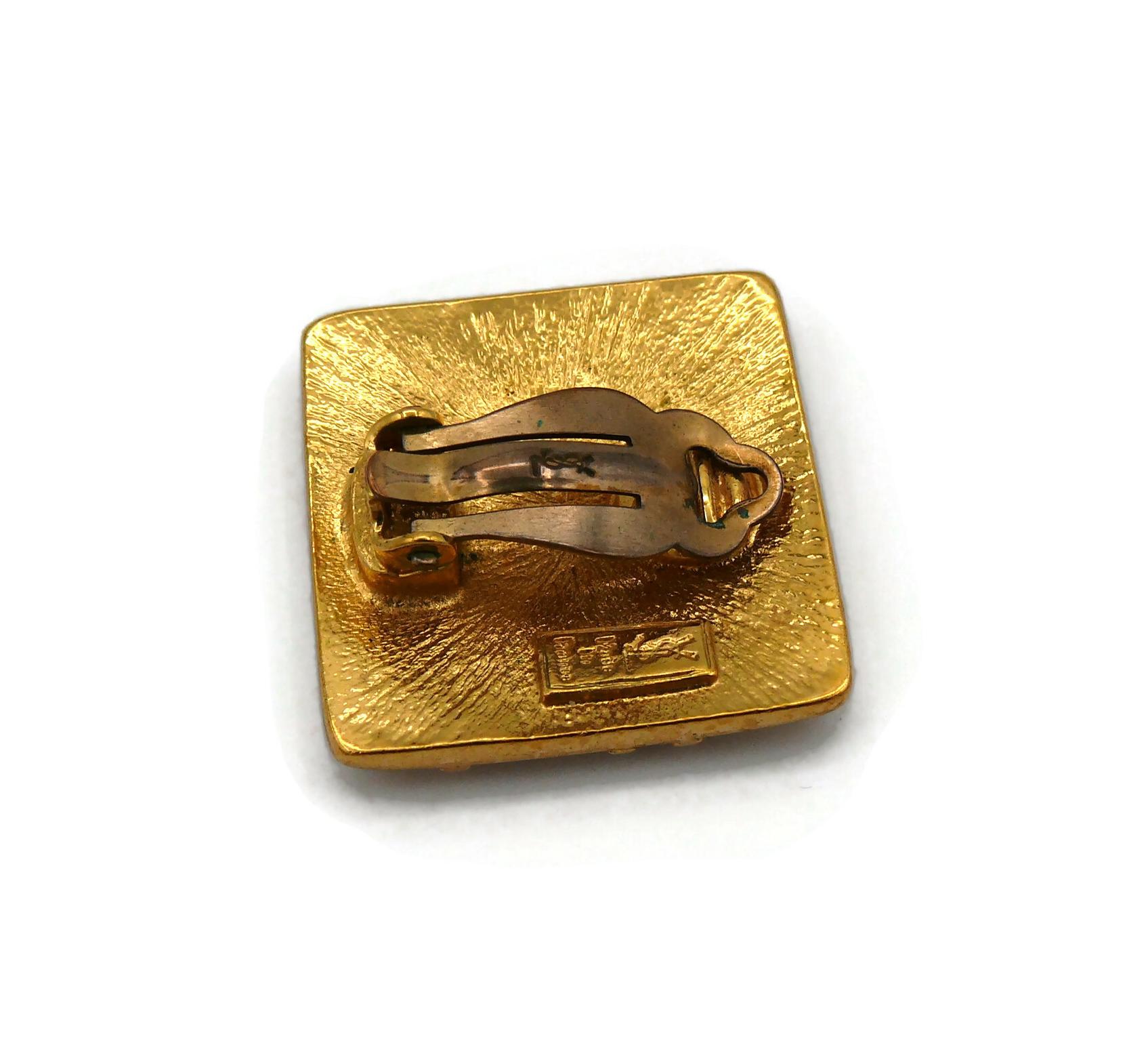 YVES SAINT LAURENT YSL Vintage Gold Tone Logo Clip-On Earrings 4