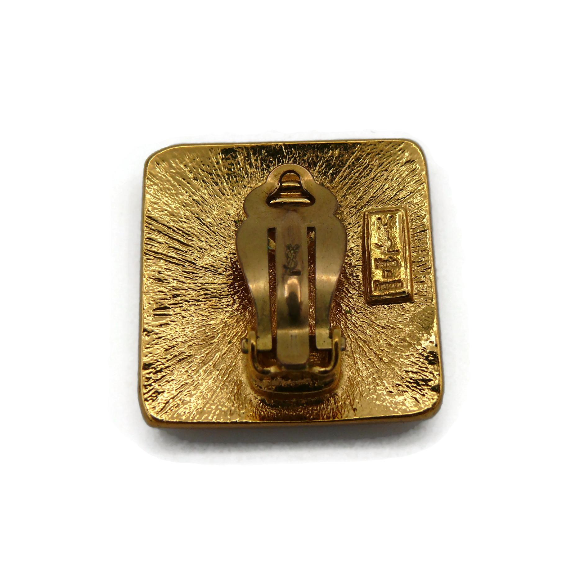 YVES SAINT LAURENT YSL Vintage Gold Tone Logo Clip-On Earrings 5