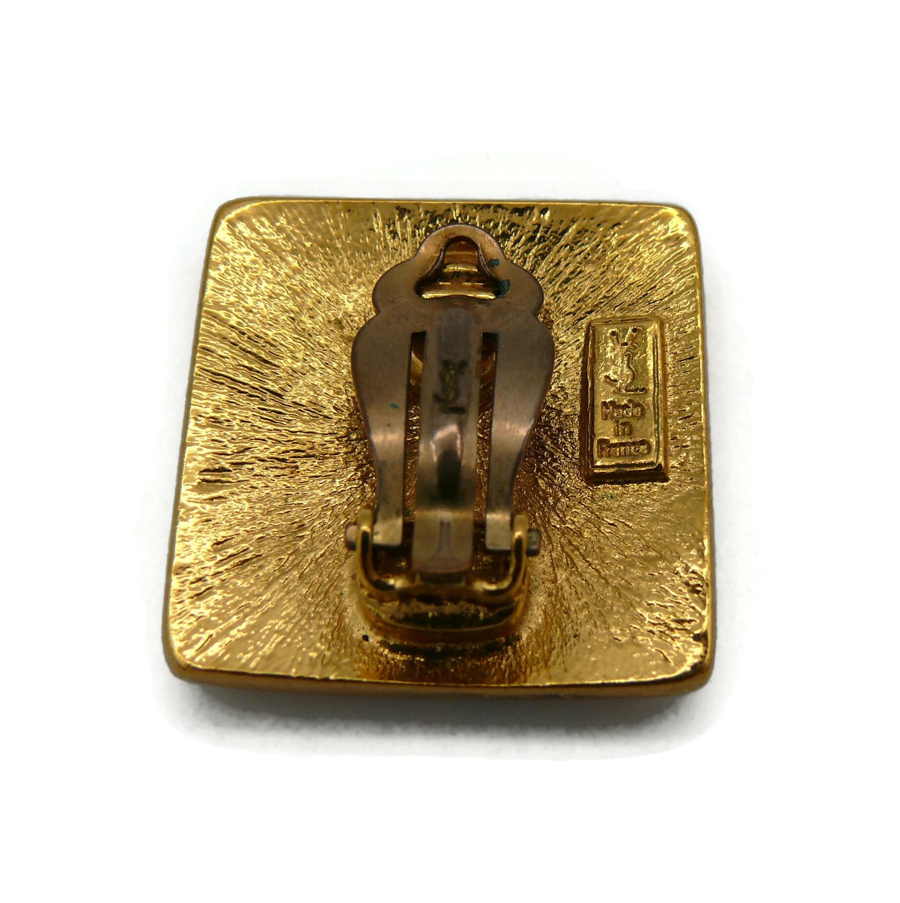 YVES SAINT LAURENT YSL Vintage Gold Tone Logo Clip-On Earrings 6