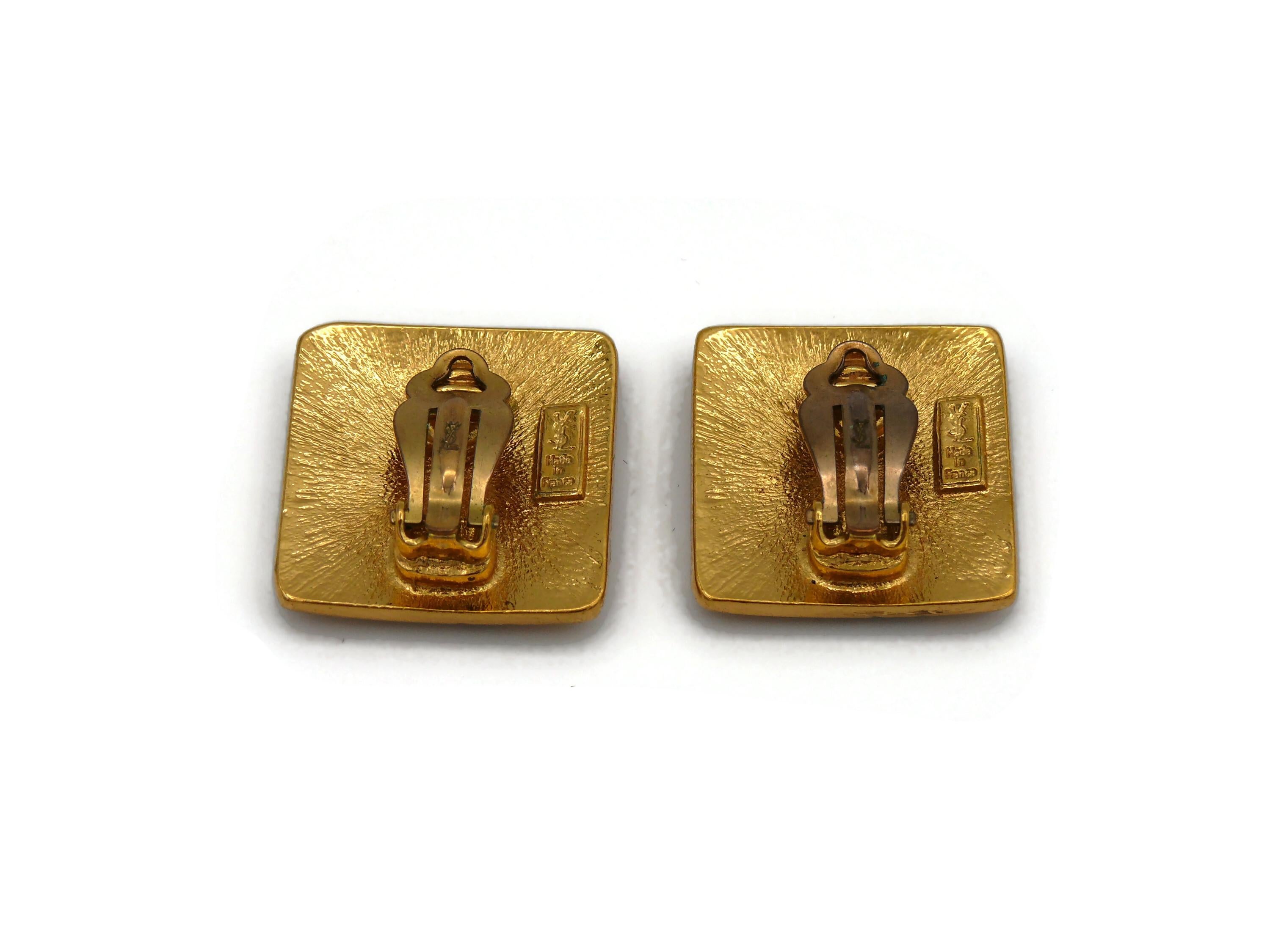 Women's YVES SAINT LAURENT YSL Vintage Gold Tone Logo Clip-On Earrings