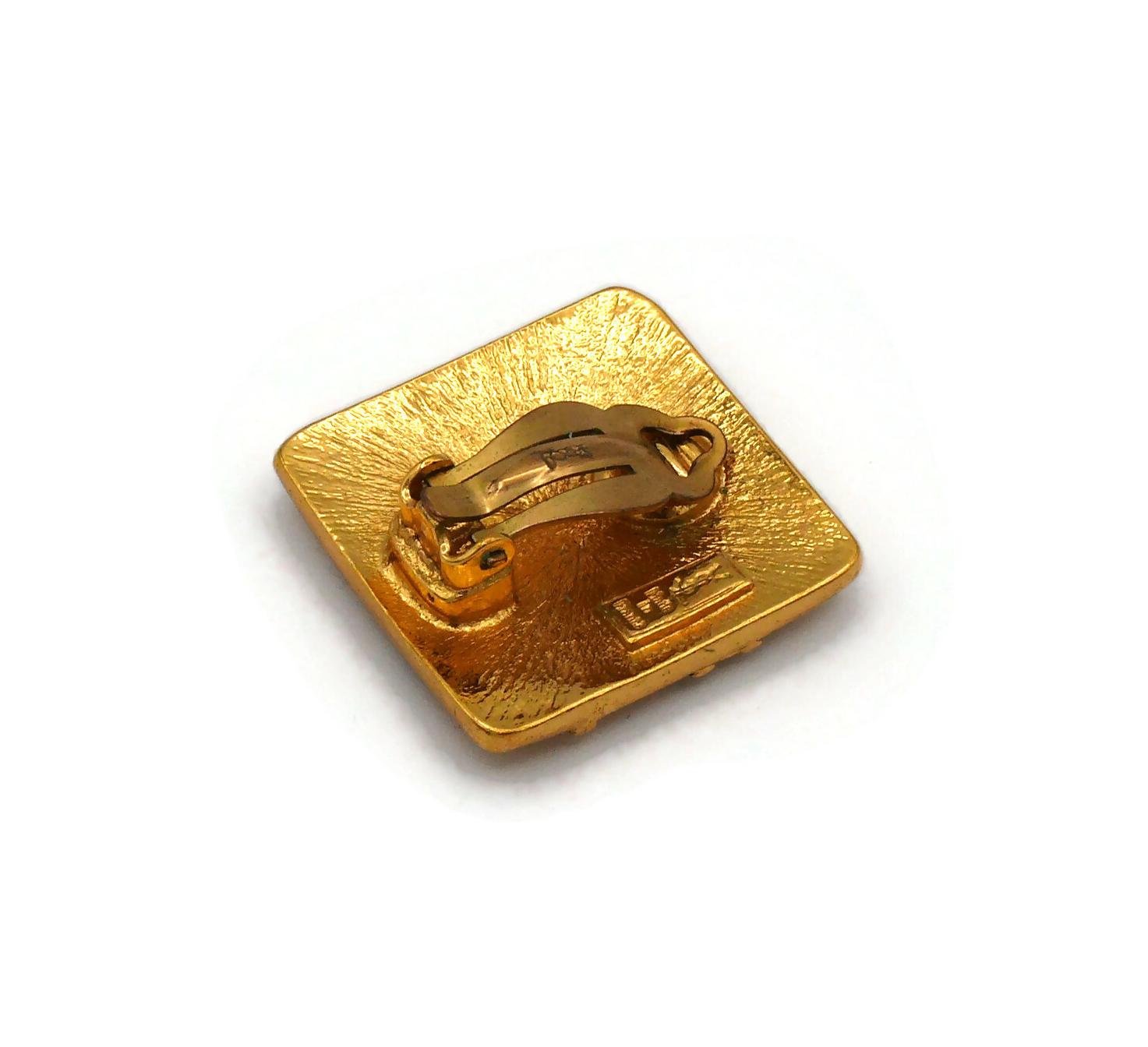 YVES SAINT LAURENT YSL Vintage Gold Tone Logo Clip-On Earrings 1
