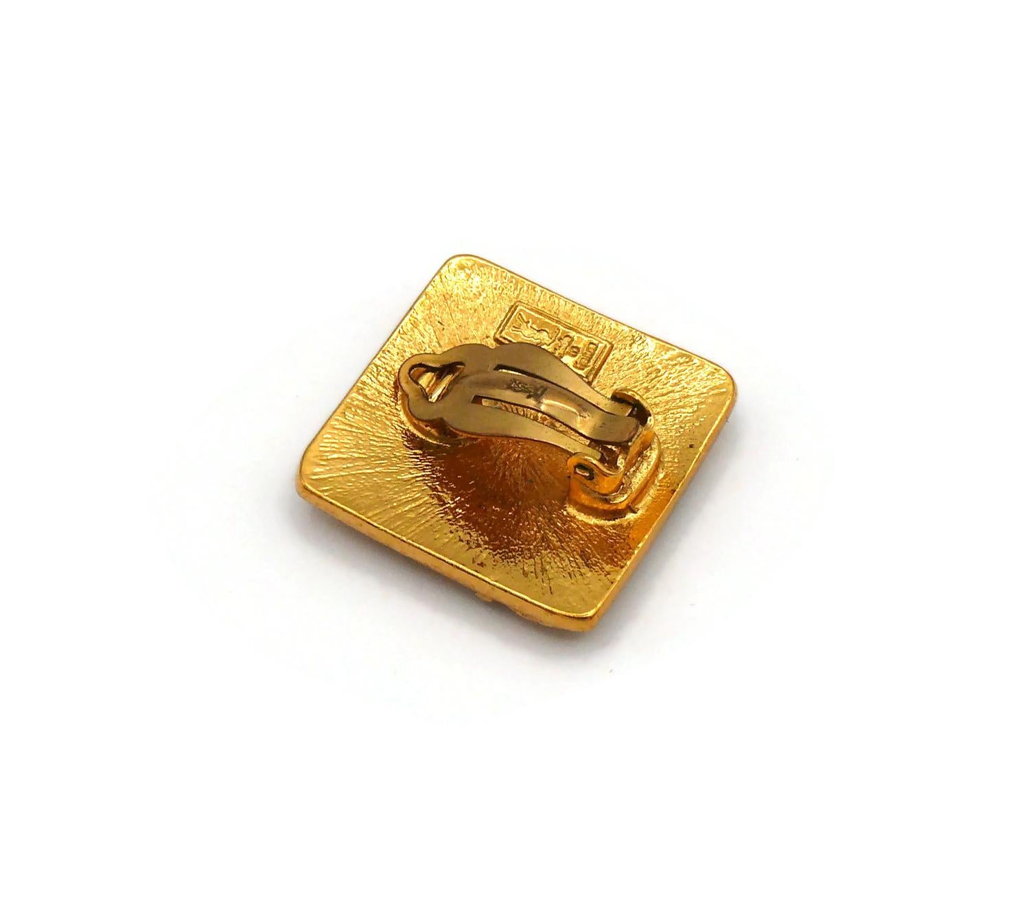 YVES SAINT LAURENT YSL Vintage Gold Tone Logo Clip-On Earrings 2