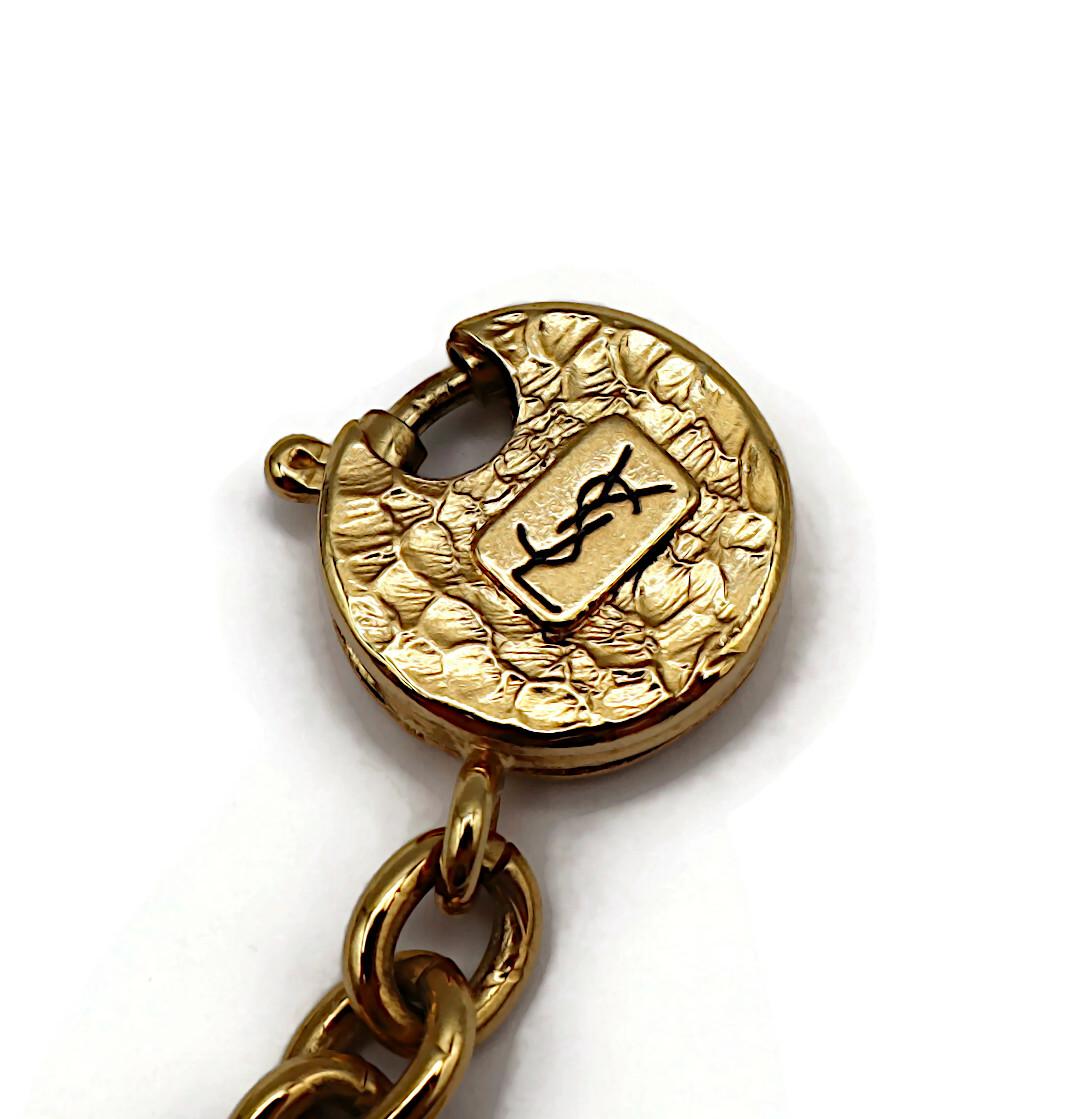 YVES SAINT LAURENT YSL Vintage Gold Tone Medal Charm Chain Bracelet For Sale 8