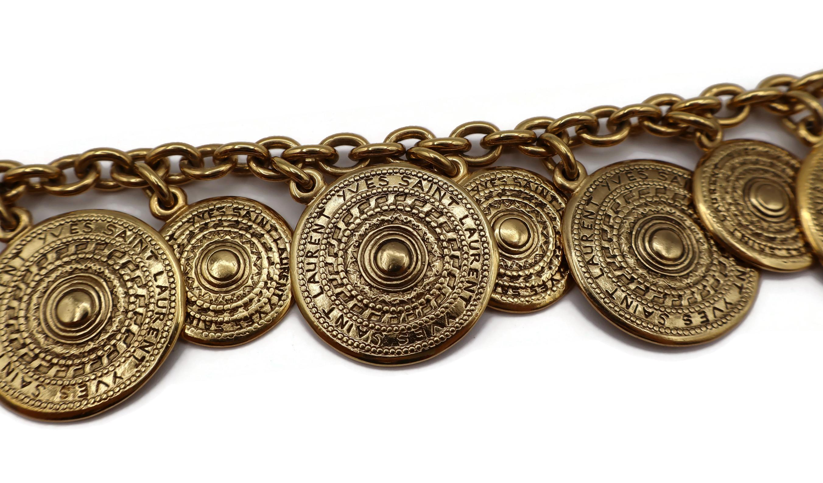 YVES SAINT LAURENT YSL Vintage Gold Tone Medal Charm Chain Bracelet For Sale 3