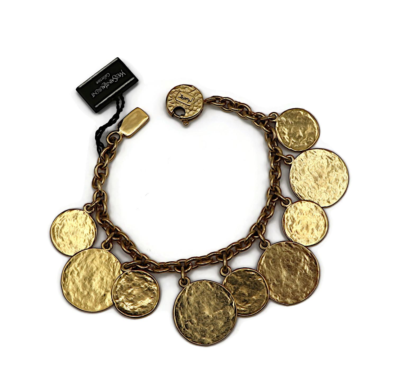 YVES SAINT LAURENT YSL Vintage Gold Tone Medal Charm Chain Bracelet For Sale 6