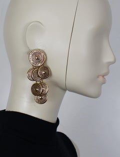 YVES SAINT LAURENT YSL Boucles d'oreilles pendantes vintage médailles dorées
