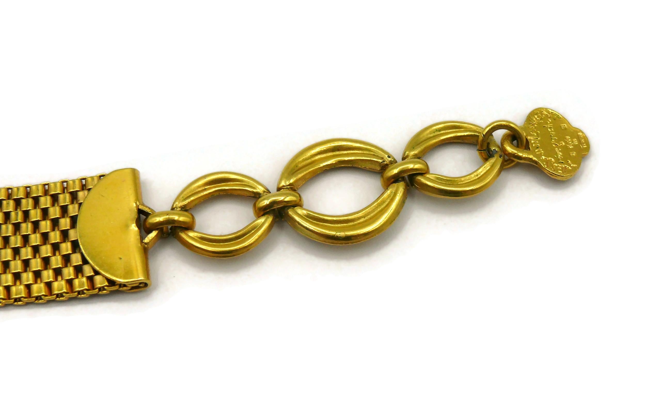 YVES SAINT LAURENT YSL Vintage Gold Tone Mesh & Glass Cabochon Choker Necklace For Sale 5