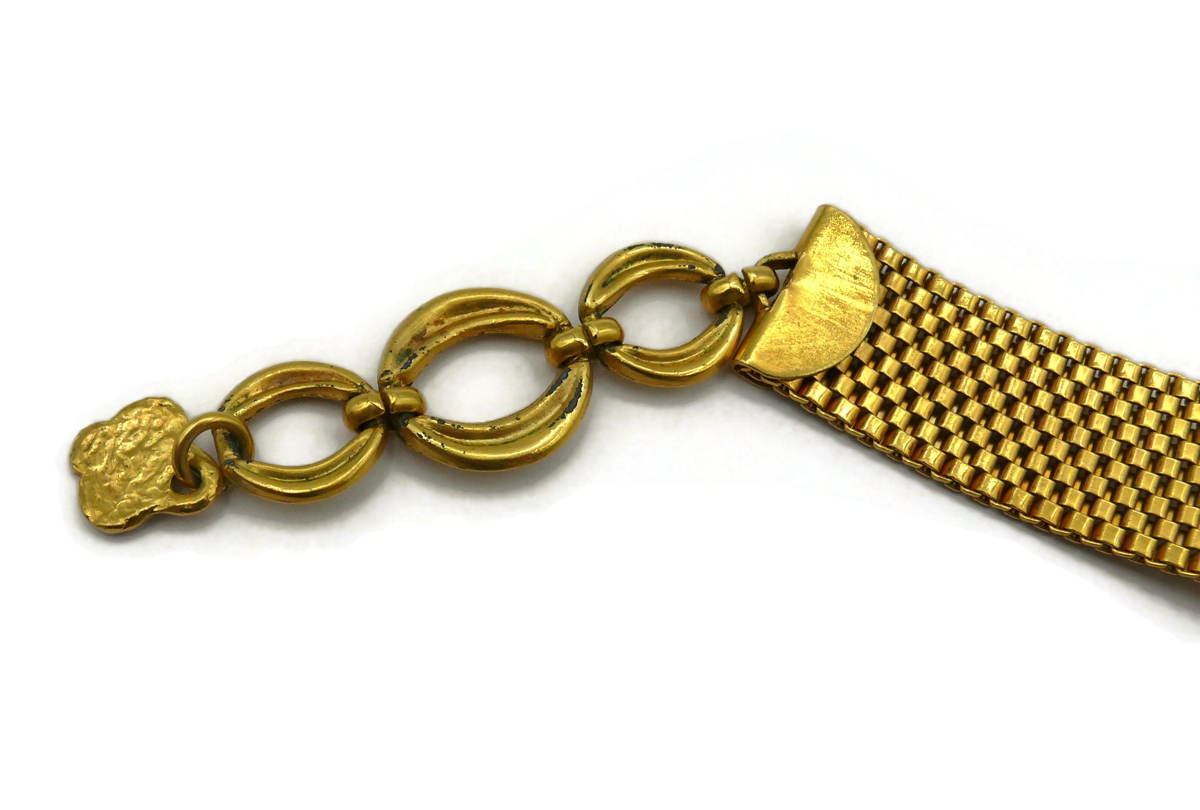 YVES SAINT LAURENT YSL Vintage Gold Tone Mesh & Glass Cabochon Choker Necklace For Sale 6