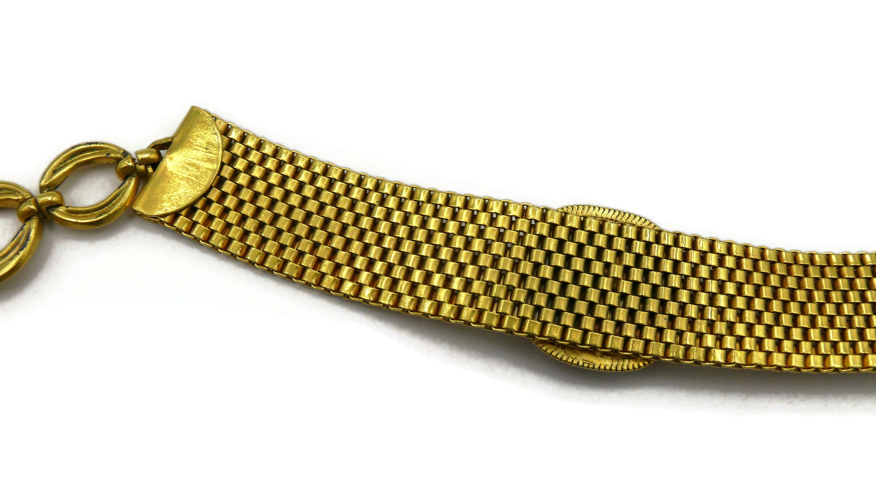 YVES SAINT LAURENT YSL Vintage Gold Tone Mesh & Glass Cabochon Choker Necklace For Sale 7