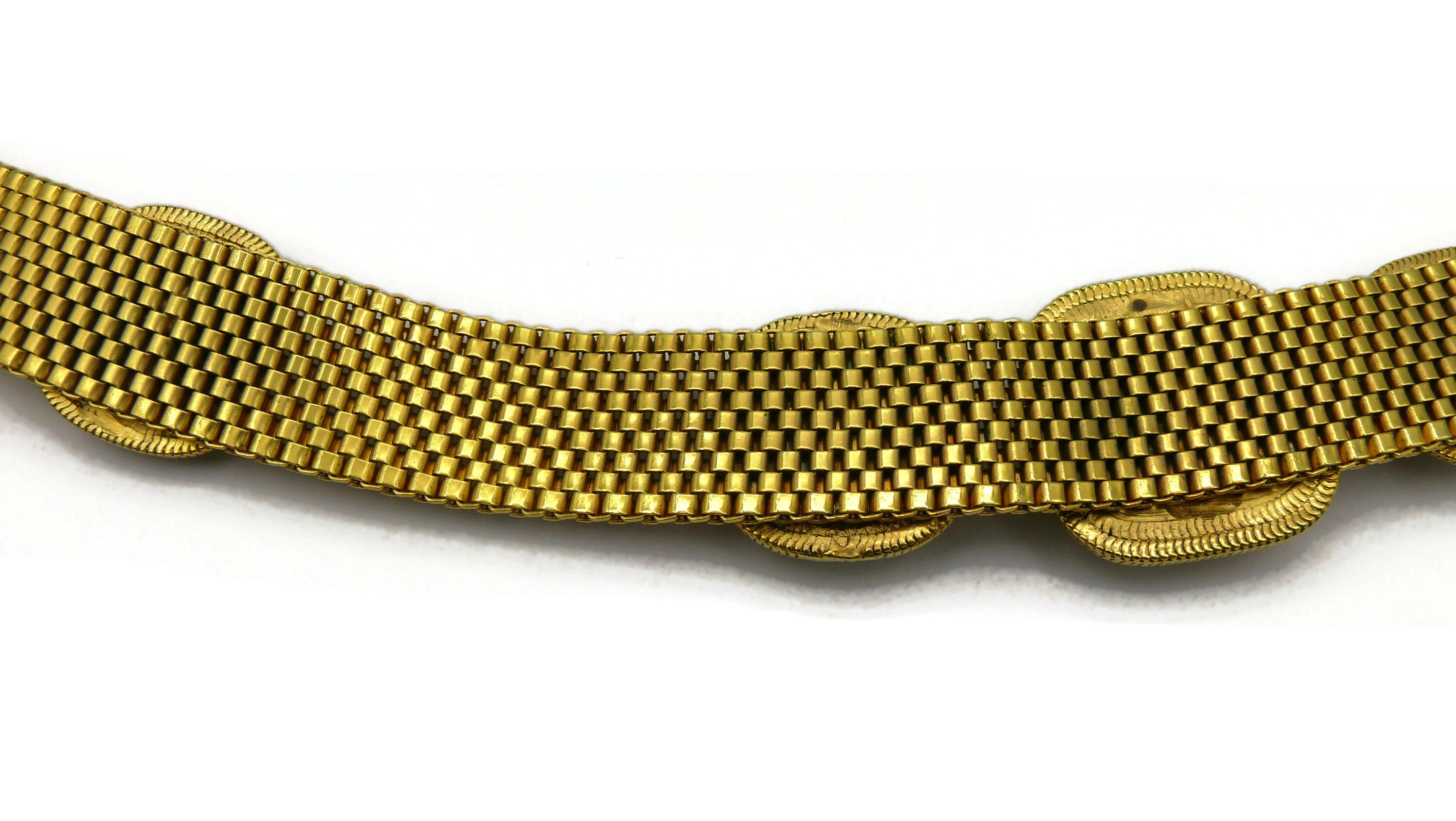 YVES SAINT LAURENT YSL Vintage Gold Tone Mesh & Glass Cabochon Choker Necklace For Sale 8