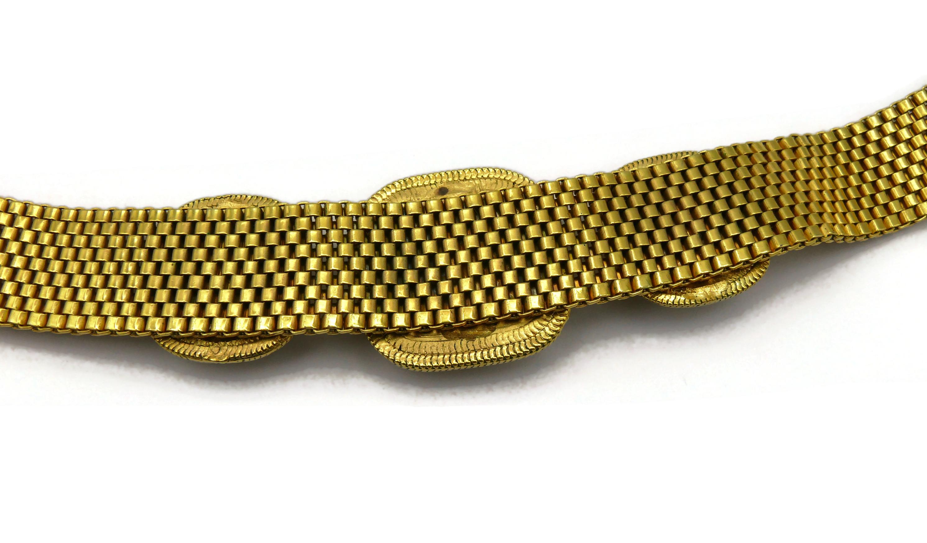 YVES SAINT LAURENT YSL Vintage Choker-Halskette aus goldfarbenem Mesh und Glas mit Cabochon im Angebot 12