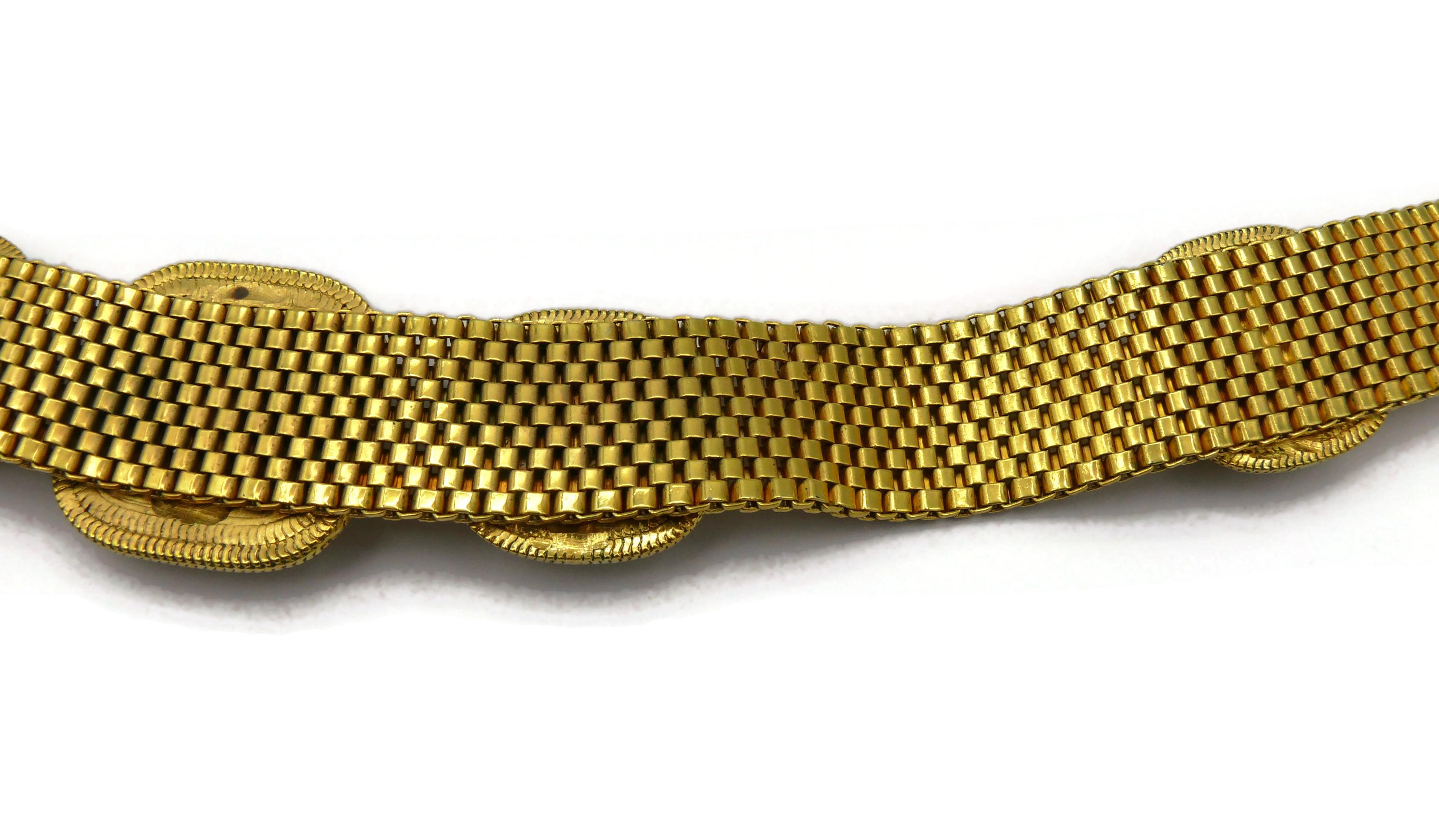 YVES SAINT LAURENT YSL Vintage Gold Tone Mesh & Glass Cabochon Choker Necklace For Sale 10