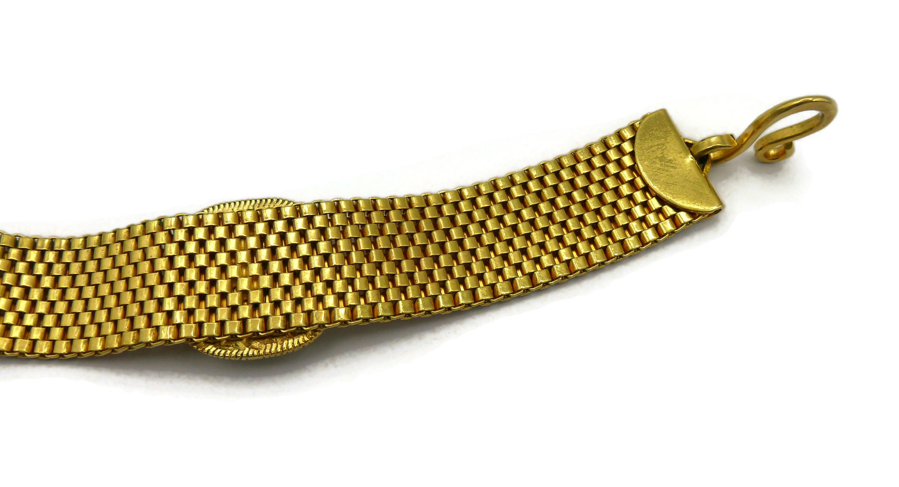 YVES SAINT LAURENT YSL Vintage Gold Tone Mesh & Glass Cabochon Choker Necklace For Sale 11