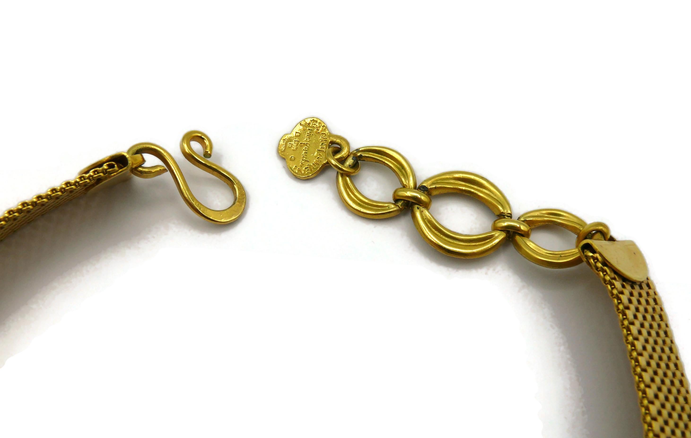 YVES SAINT LAURENT YSL Vintage Gold Tone Mesh & Glass Cabochon Choker Necklace For Sale 12