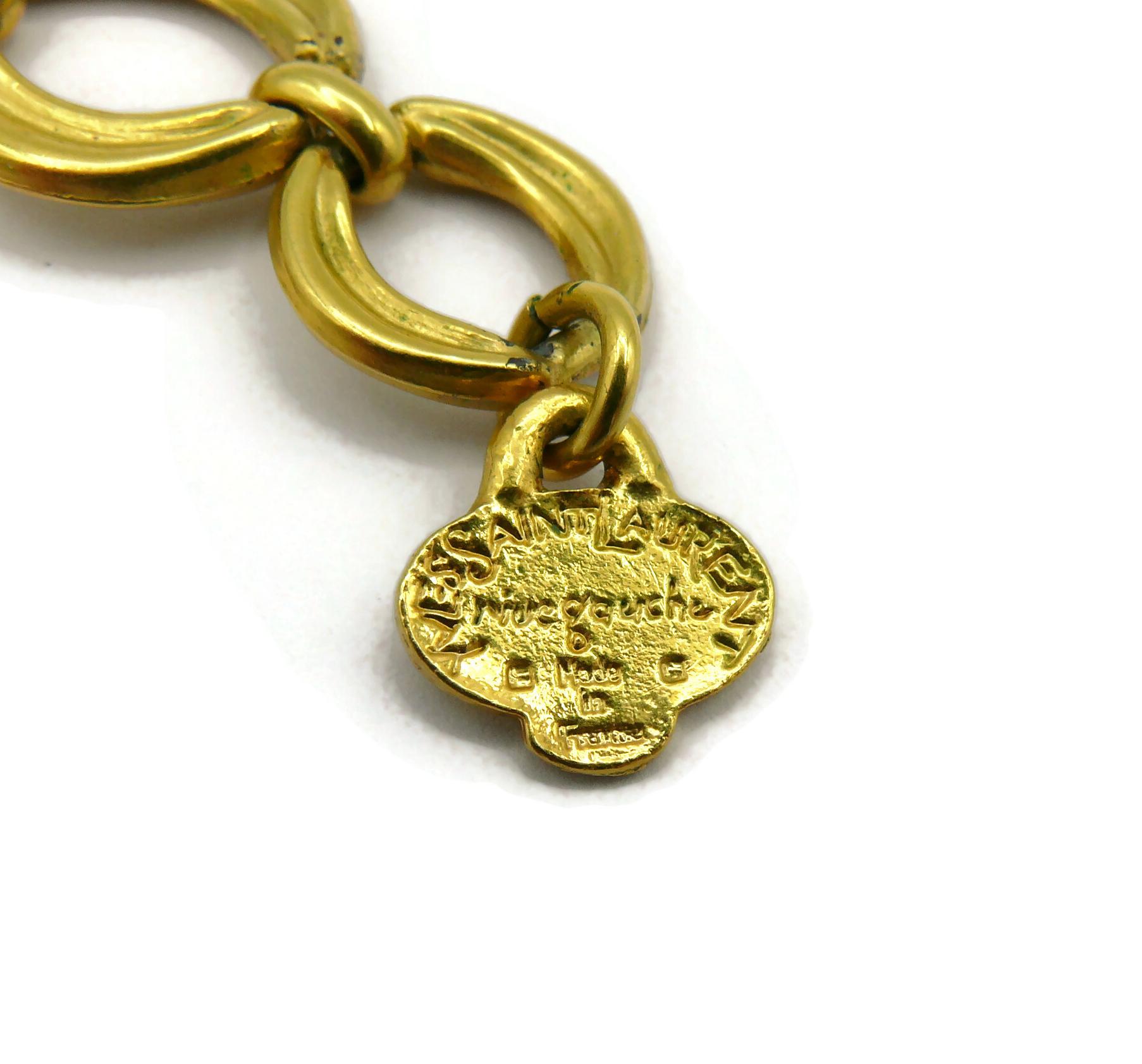 YVES SAINT LAURENT YSL Vintage Gold Tone Mesh & Glass Cabochon Choker Necklace For Sale 13
